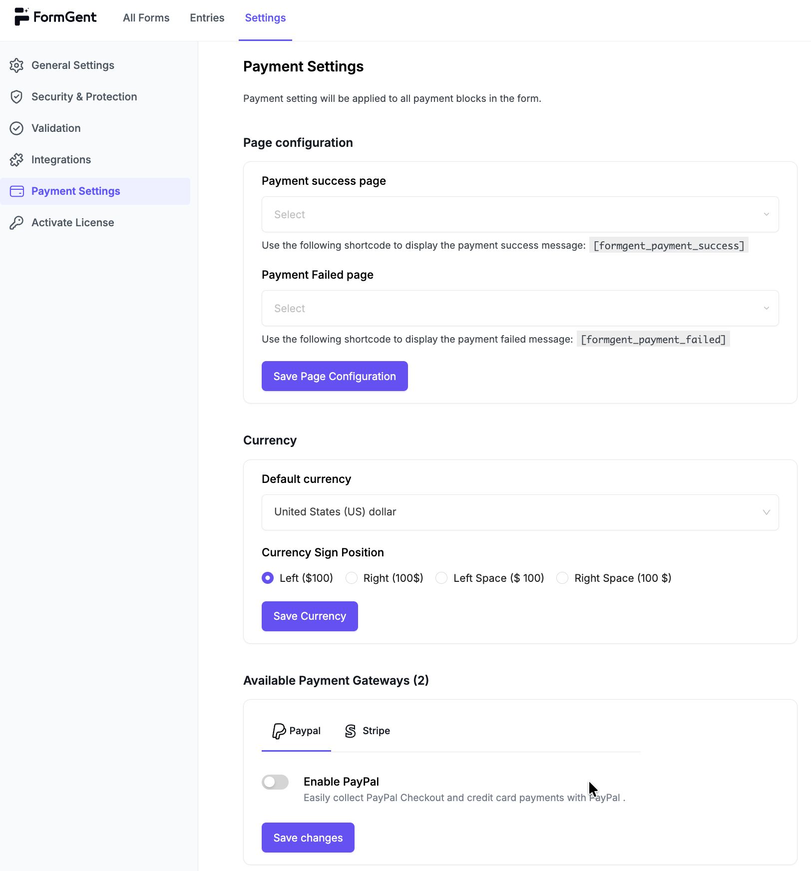 Configuring FormGent: First Steps 8 Payment Settings