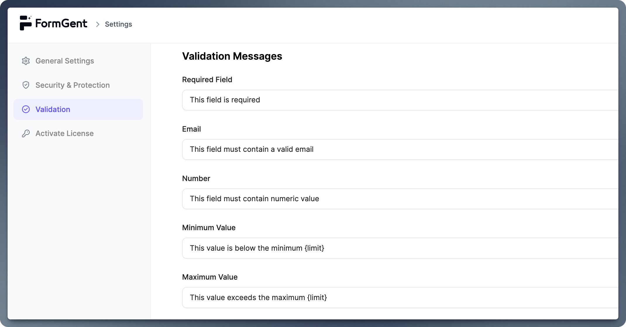 Configuring FormGent: First Steps 3 validation