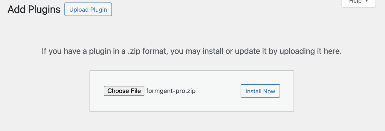 Current WordPress Upload Plugin screen