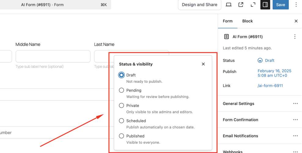 How to Create a T-shirt Order Form in Minutes Using AI-Form Builder 17 Set Status – Choose Draft, Pending, Private, Scheduled, or Published.