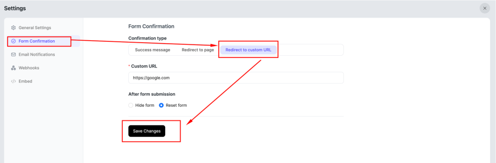 How to Create Application Forms in WordPress Using FormGent 25 You can Redirect to a custom URL and Save changes.