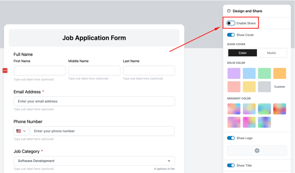 Enable Sharing – Activate "Enable Share" to allow access. [If Published]