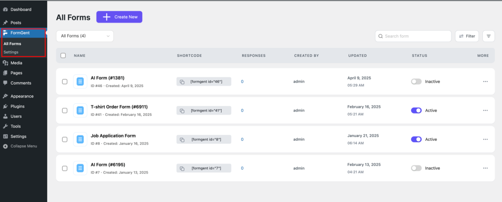 How to Create Application Forms in WordPress Using FormGent 9 Navigate to the FormGent menu in your WordPress dashboard
