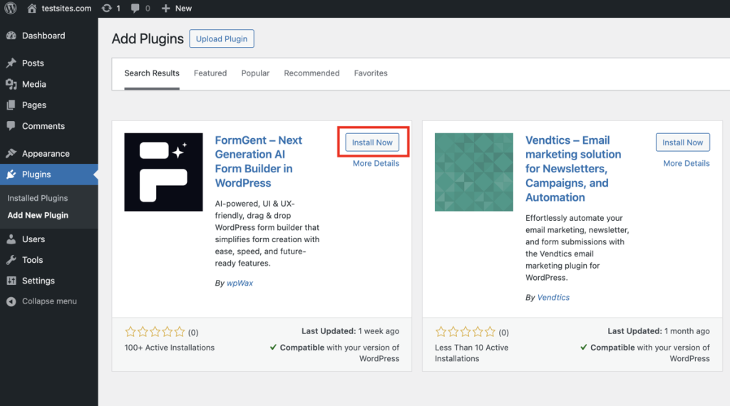 How to Create Application Forms in WordPress Using FormGent 5 From the search results, click Install Now