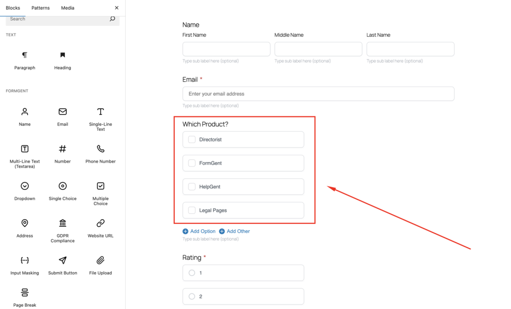 Select a form field.
