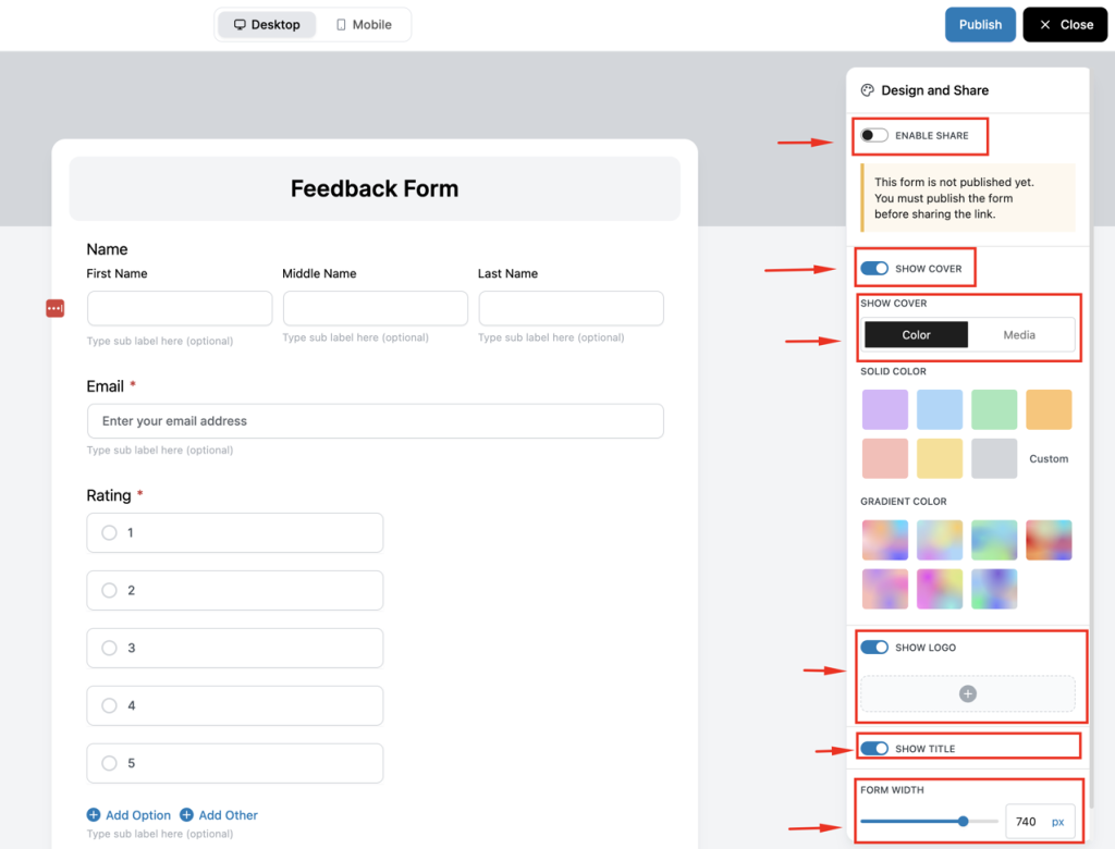 Modify layout, colors, fonts, button styles, and label positions.
