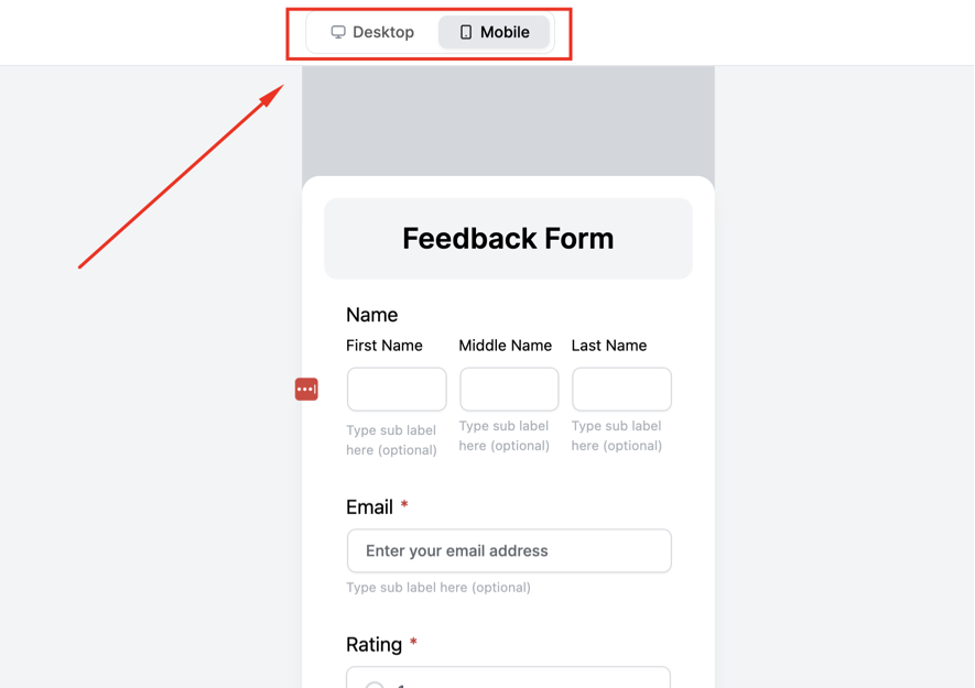 Preview the design either Desktop or Mobile before publishing.