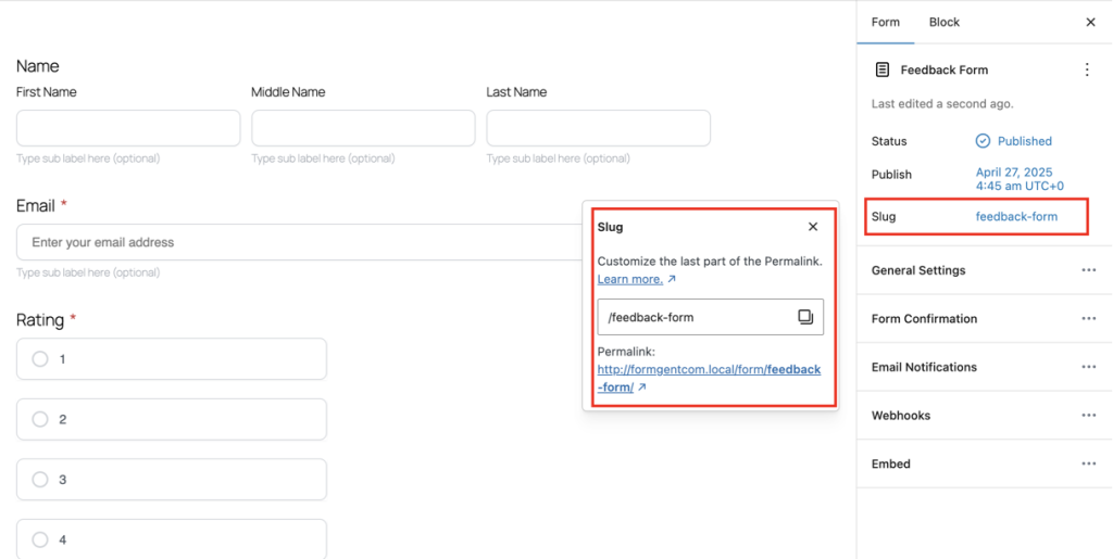 Customize the URL slug for easy access.