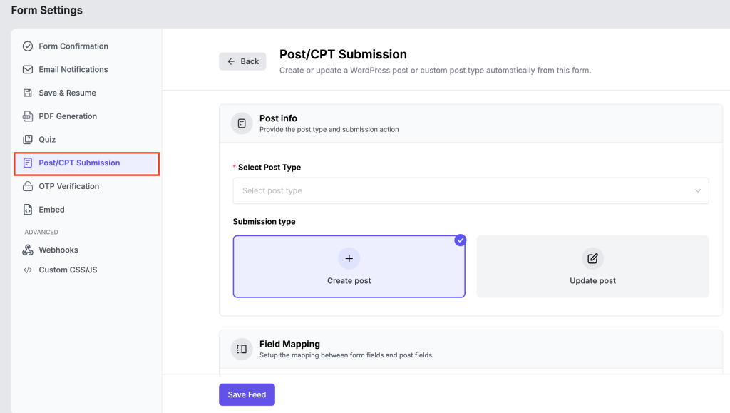 Single Form Setting 16 PostCPT Submission