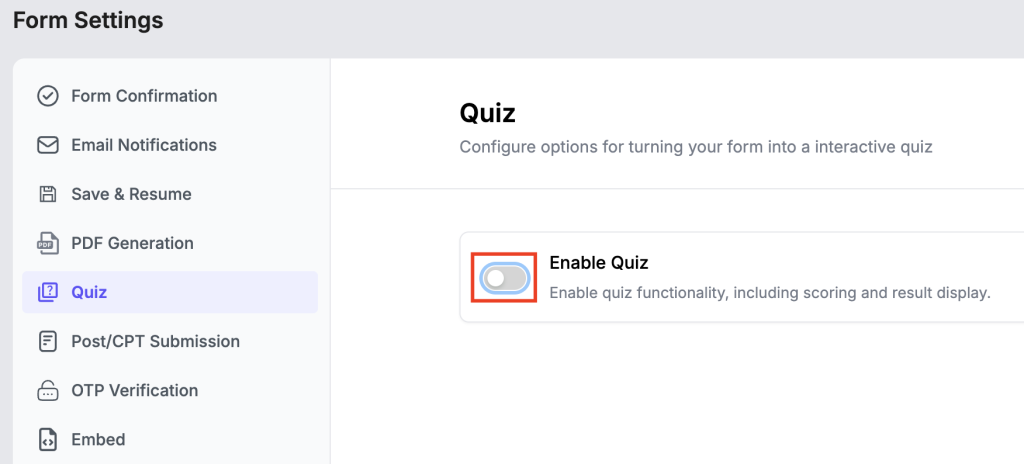 Single Form Setting 14 Quiz