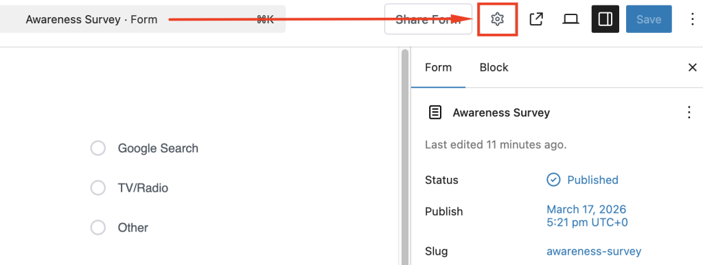 Single Form Settings