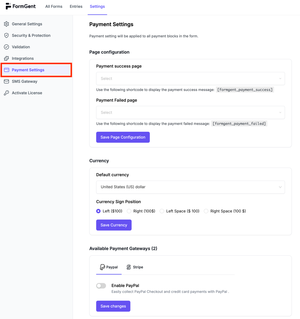 payment settings