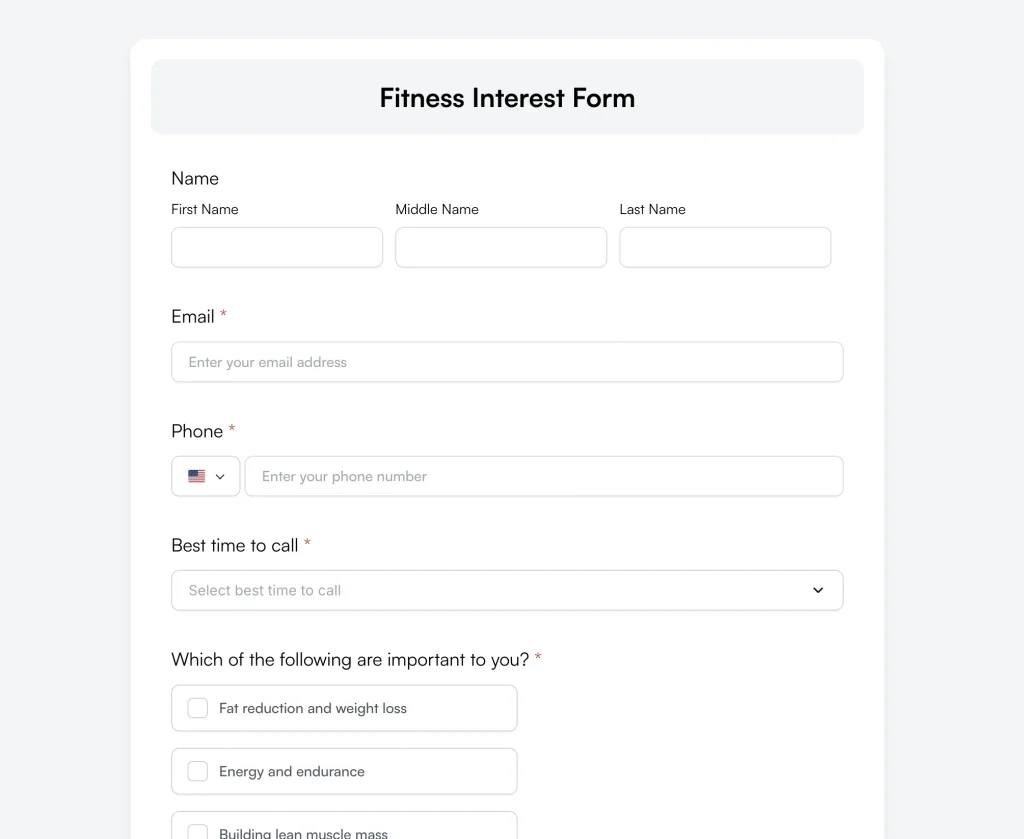 Fitness Interest Form - FormGent