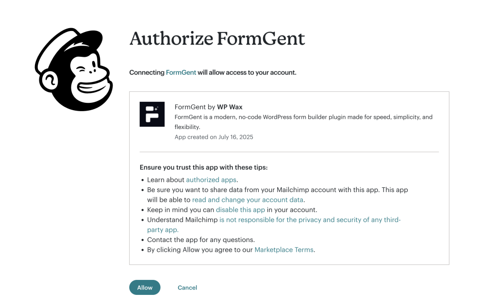 Mailchimp Integration 3 Mailchimp authorization