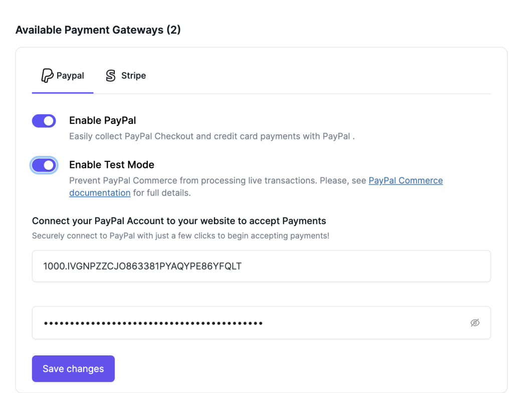 Payment Integrations (PayPal & Stripe) 6 PayPal Disabled