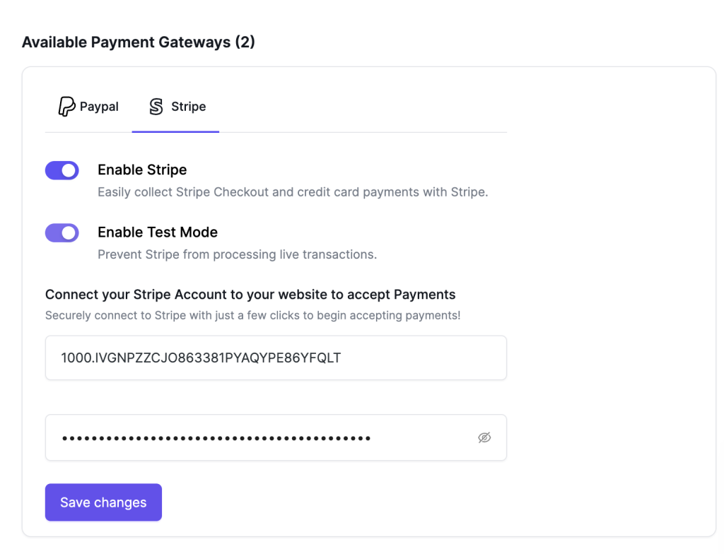 Payment Integrations (PayPal & Stripe) 7 Test Stripe Enabled