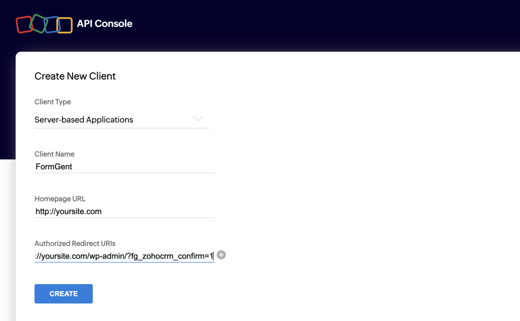 Zoho CRM Integration 3 Zoho API Console