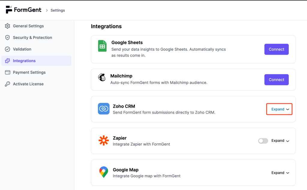 Zoho CRM Integration 1 Zoho CRM Integration setting