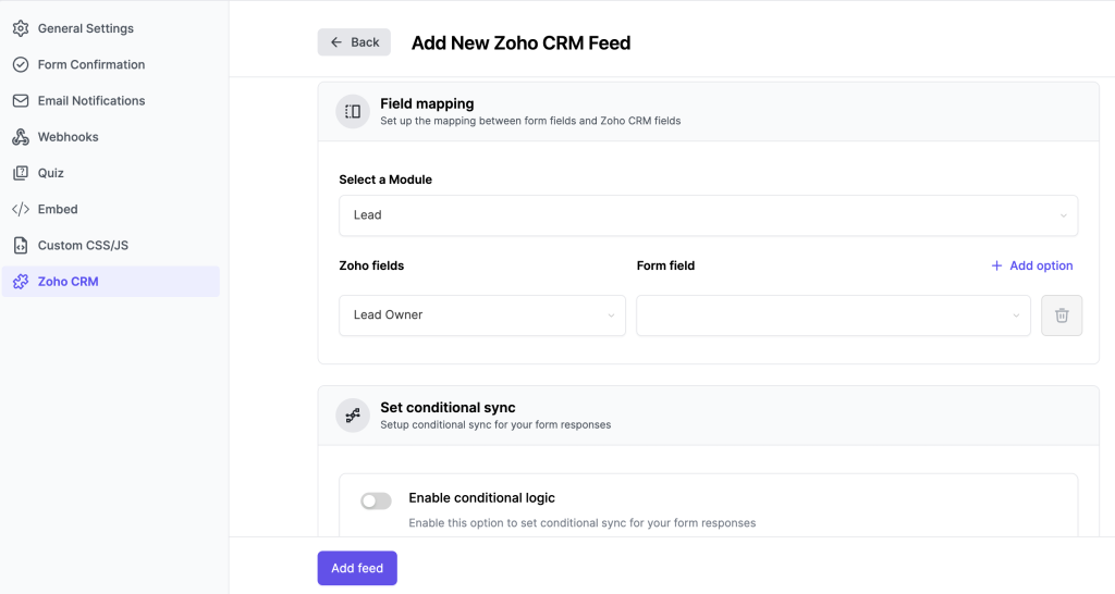 Zoho CRM Integration 7 Zoho Feed Creation