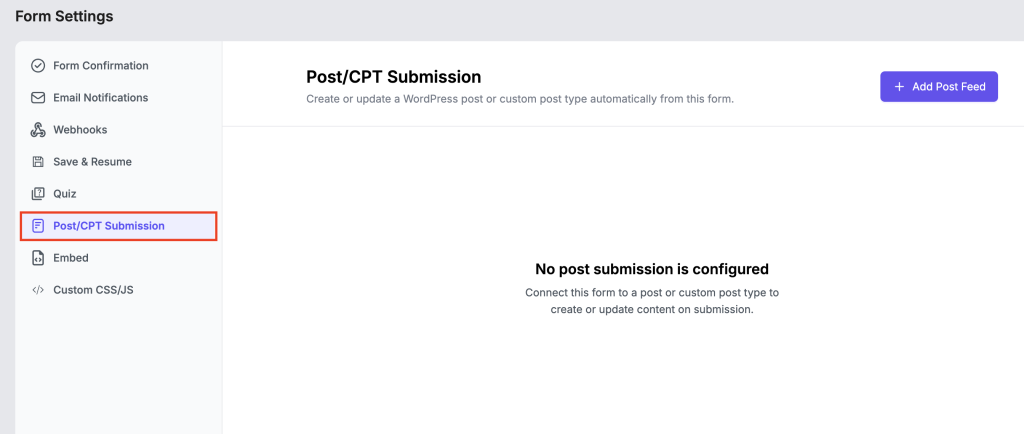 Single Form Setting 15 PostCPT
