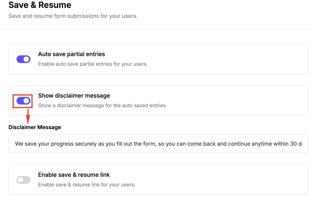 Save and Resume Later 4 Disclaimer