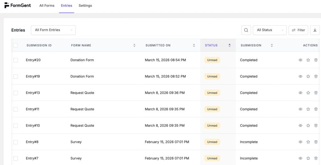 Entries Dashboard 1