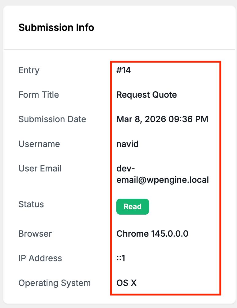 Viewing a Single Entry 5 Submission Info