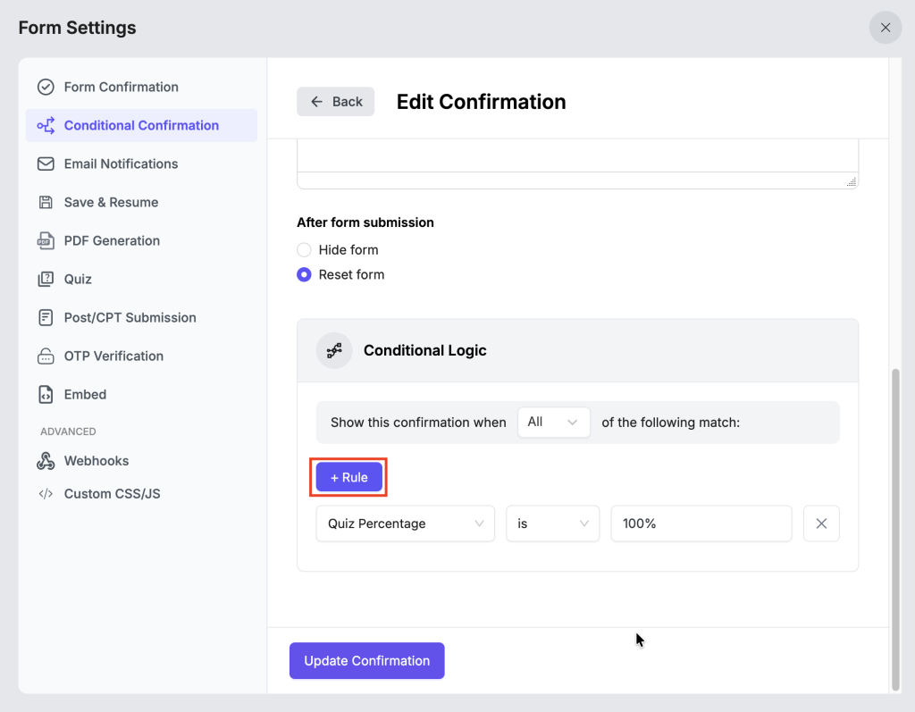Conditional Confirmation 6 Add Rule