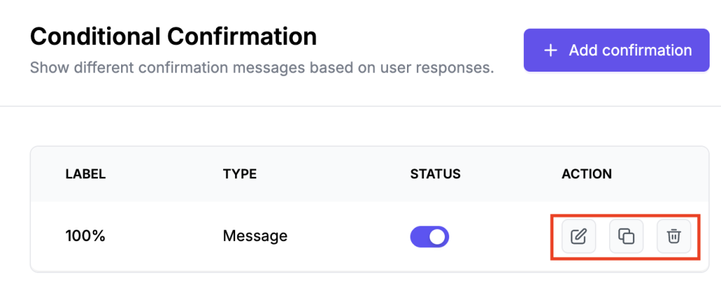 Conditional Confirmation 8 Confirmation Manage