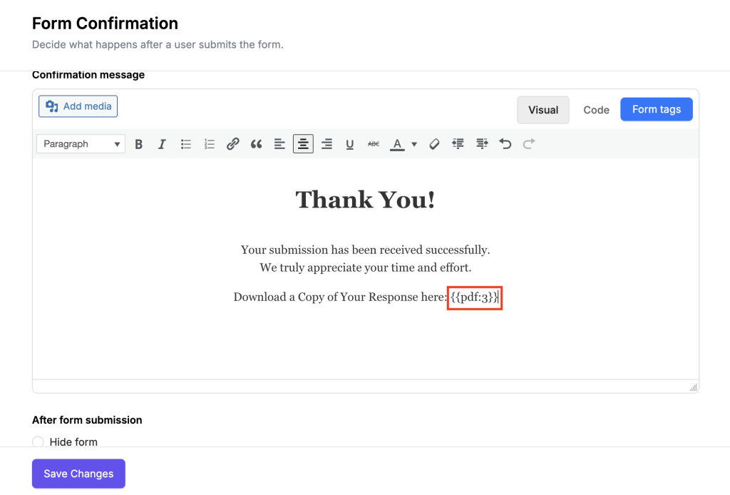 Form Confirmation with PDF Inserted