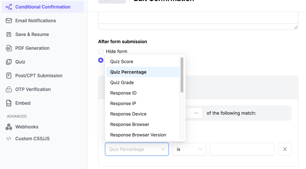 Conditional Confirmation 7 Set Rule