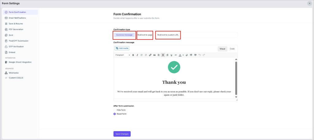 Form Confirmation