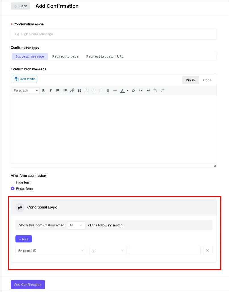 conditional confirmation setting