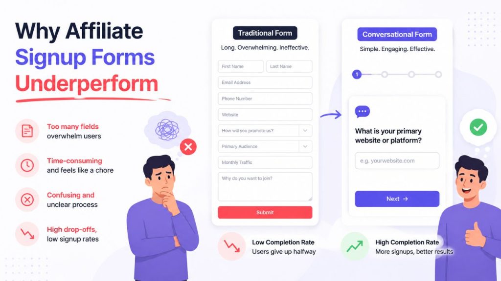 7 Ways Conversational Forms Improve Affiliate Signup Rates 2 Affiliate Signup Forms Underperform