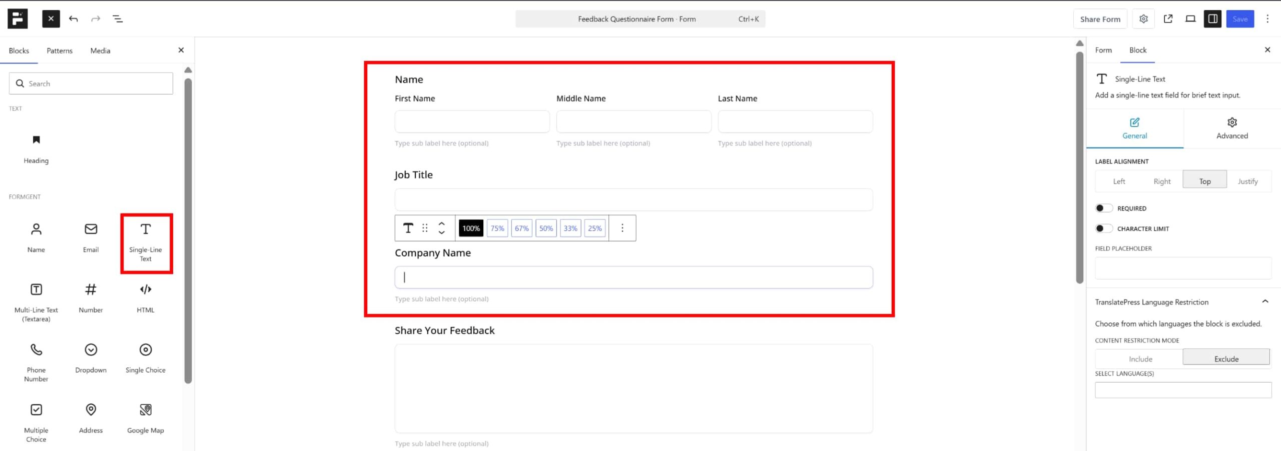 How to Create a Questionnaire Form (Step-by-Step Guide) 3 Single Line Text