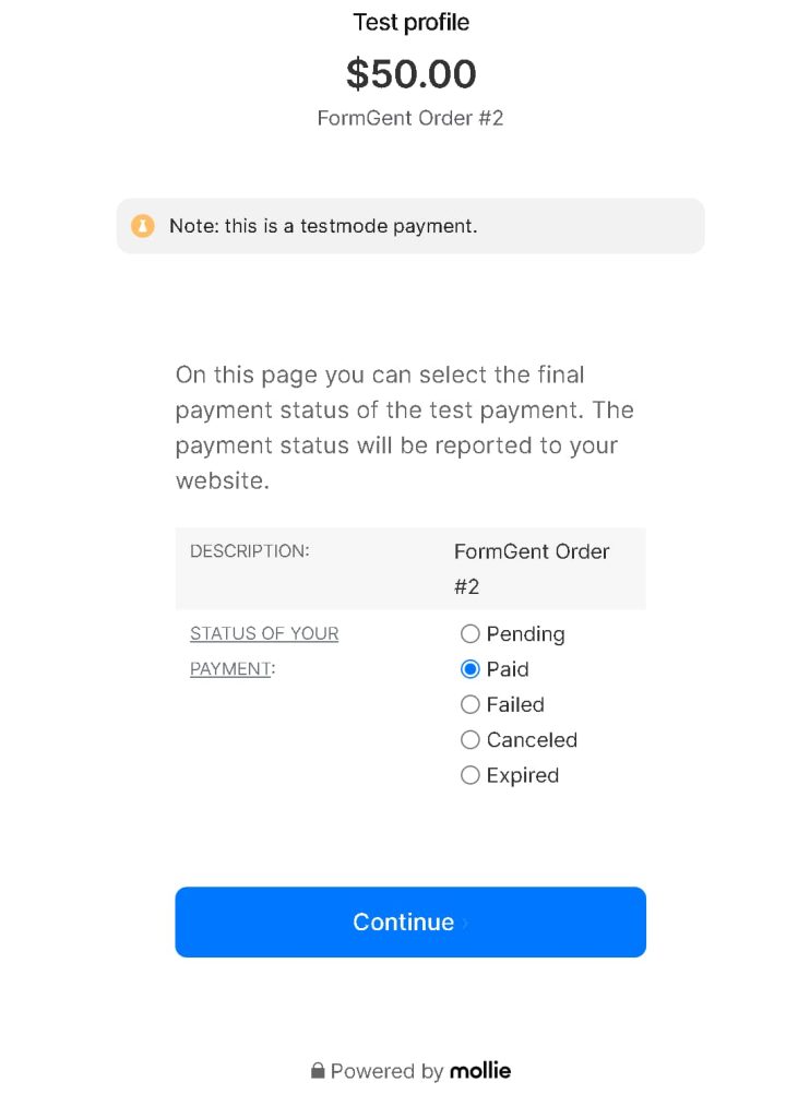 Mollie Payment Gateway 7 In Mollie checkout choose the desired test outcome 2