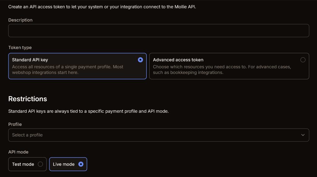Mollie Payment Gateway 9 replace the test API key