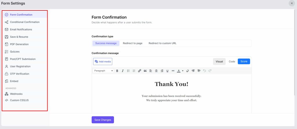 Form Settings