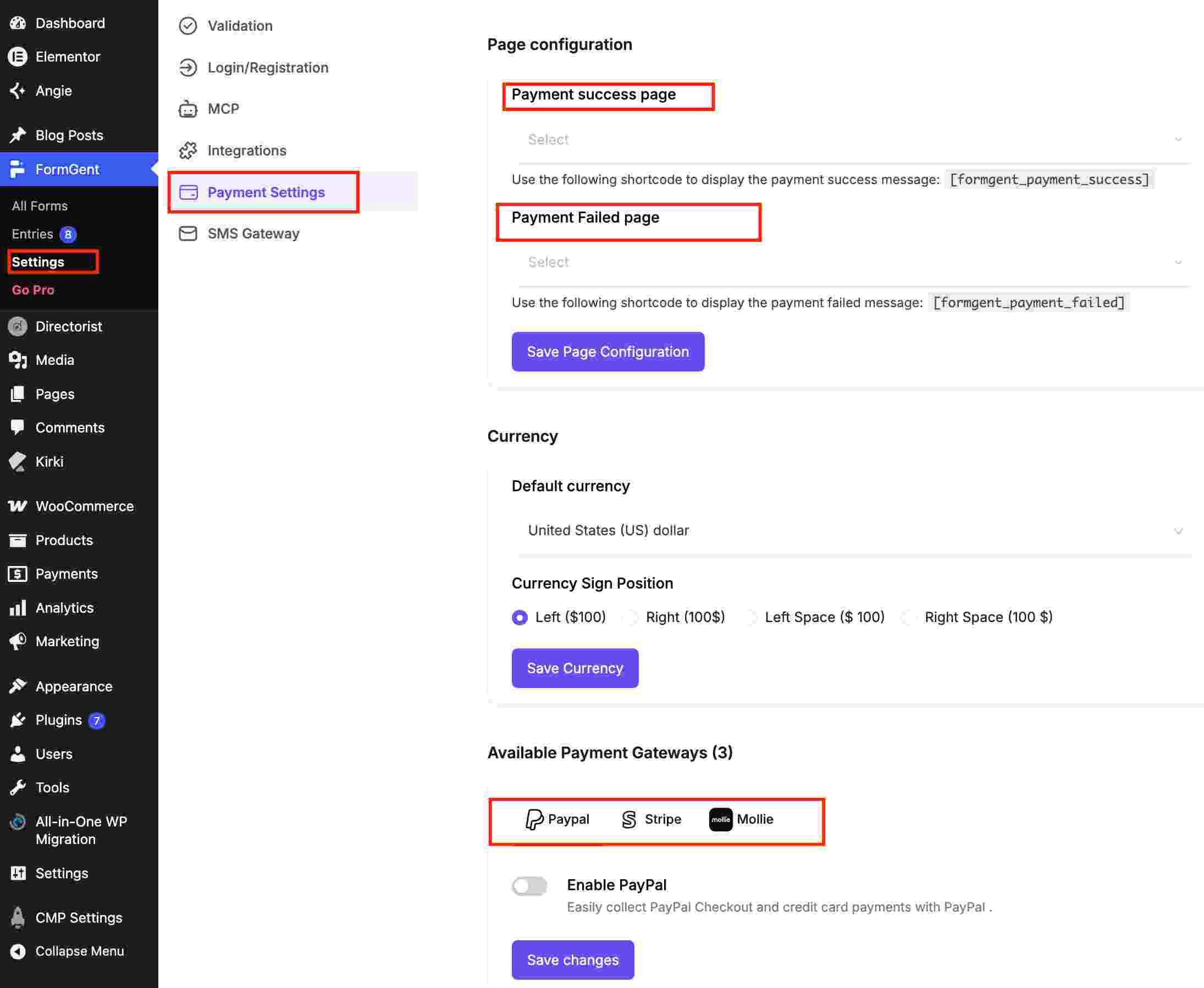 payment settings